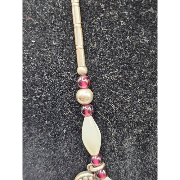 Vintage Sterling Silver Necklace With Purple & White Beads Ornate Dangles 925 Cl - Picture 6 of 9